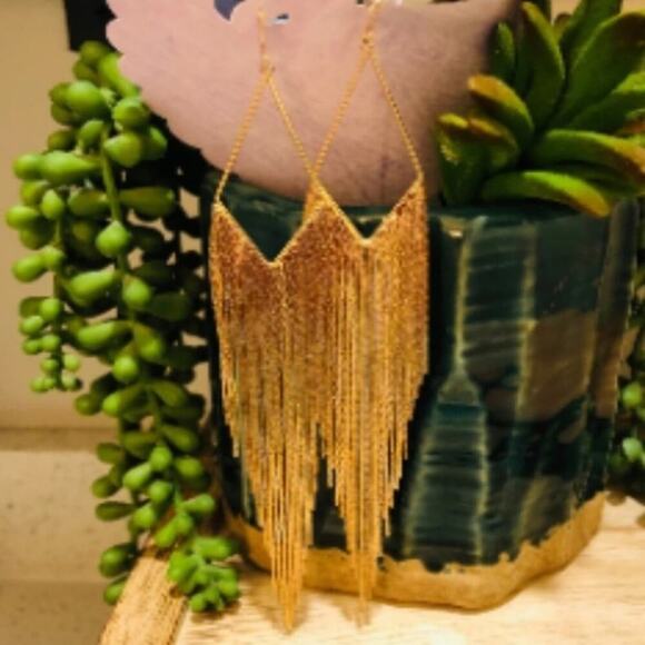 House of Harlow 1960 Gold Fringe chain waterfall‎ liquid gold Earrings 6 inches - Picture 6 of 6
